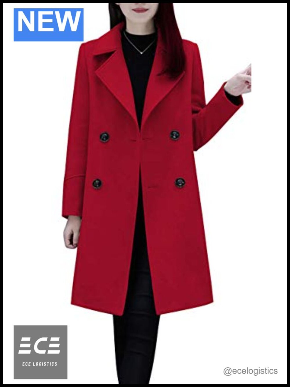 Women's Double Breasted Wool Blend Mid-Long Pea Coat Knee Length Notched Collar